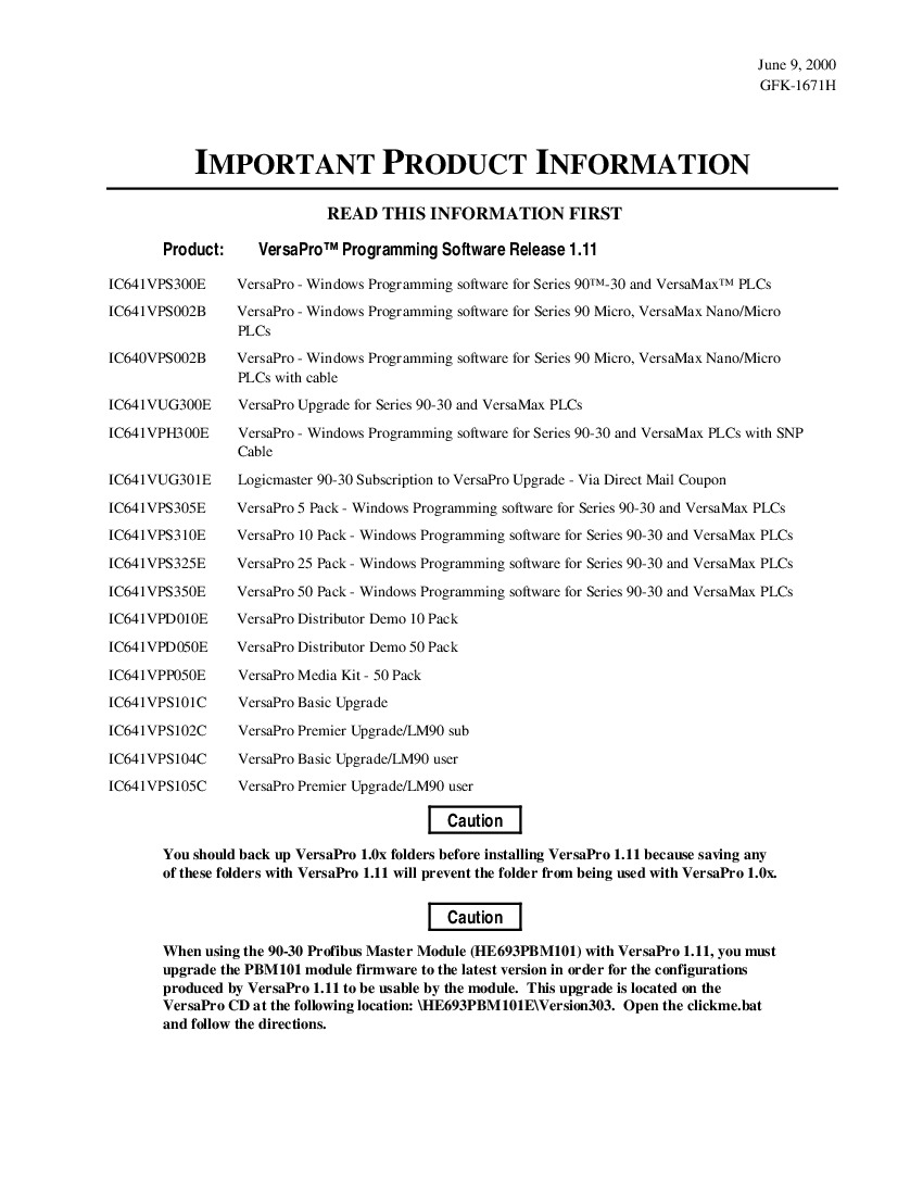 First Page Image of IC693UAA003 GFK-1671H GE VersaPro Programming Software Manual.pdf